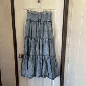 Oli & Hali (Three Bird Nest) Blue Tiered Maxi Skirt
